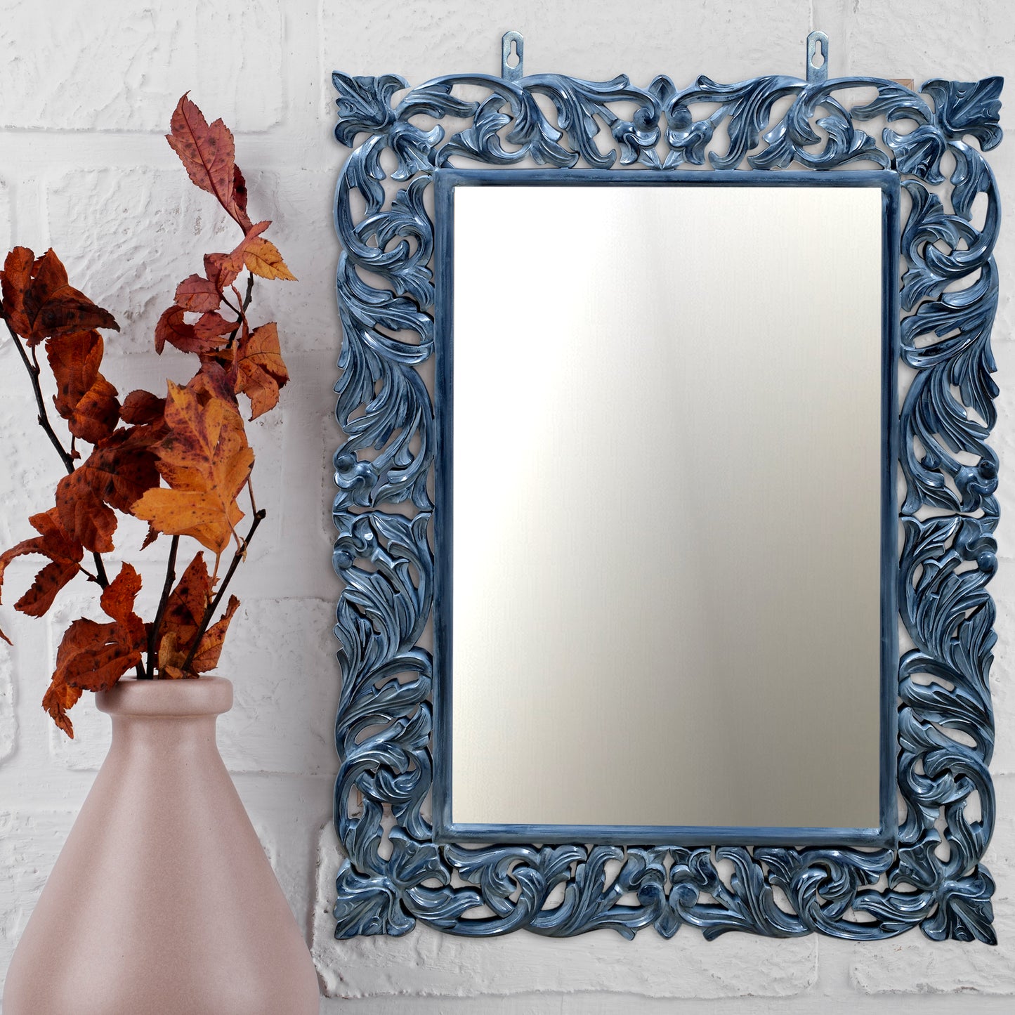 lumber casa CARVED SILVER ANTIQUE Decorative Mirror (Rectangle)