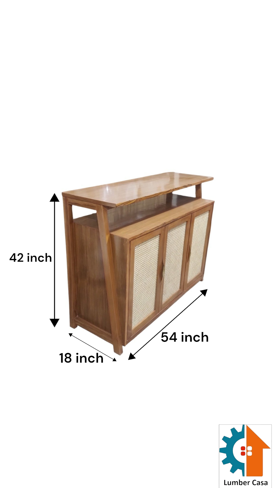Premium Teak Wood & Rattan Cane CABINET with Semi-Matt Melamine Finish