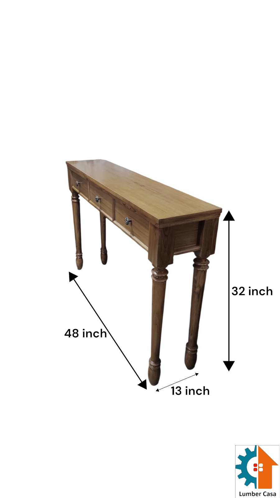 Premium Solid Teak Wood Console Table with 3 Drawers Solid Wood Dressing Table (Finish Color - , light walnut, Pre-assembled)