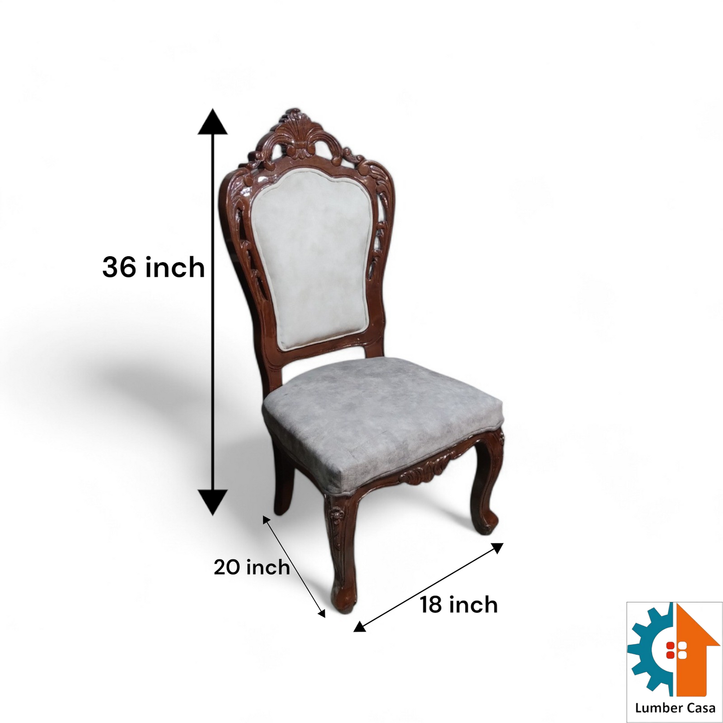 Lumber Casa Victorian Style Living Room Armchair, Walnut Wood Frame with Grey Velvet Upholstery