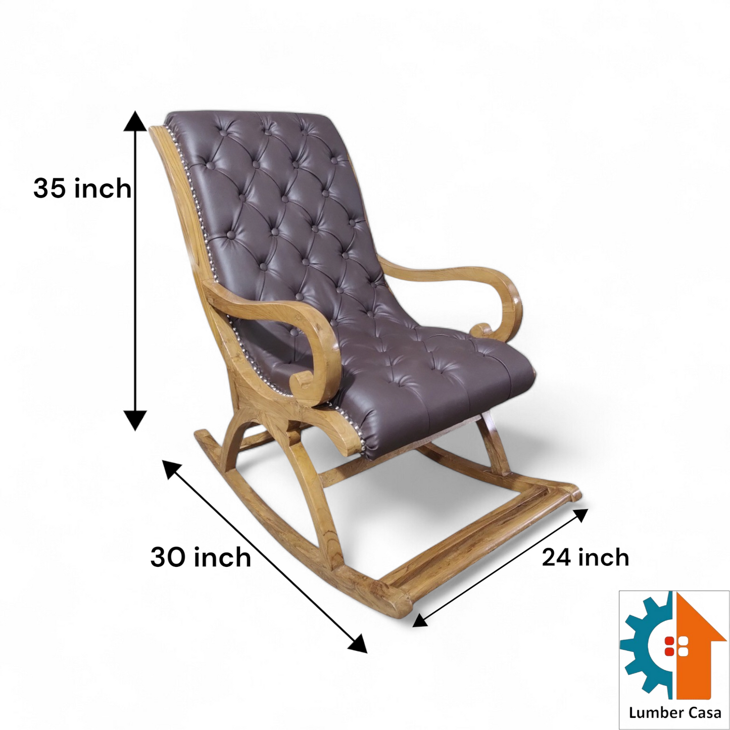 Lumber Casa Rocking Chair, Brown Tufted Upholstery, Wooden Frame Solid Wood Living Room Chair (Finish Color - LIGHT WALNUT, Pre-assembled)