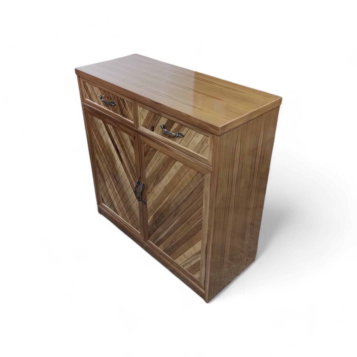 teak wood and playwood enterway storage cabinet with teak vineer solid wood shoe rack ( LIGHT WALNUT , 4 SHELVES , pre-assembled )