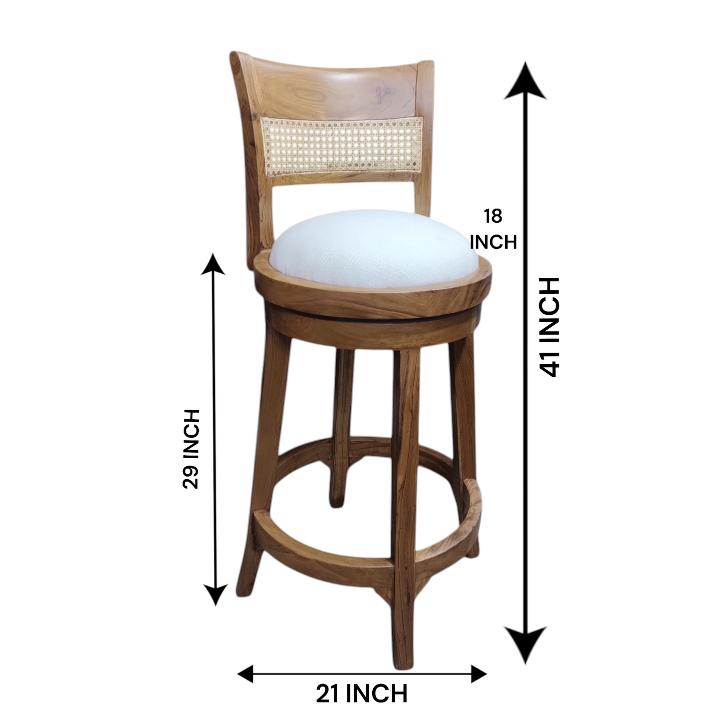 Teak Wood Bar Chair with Rattan Back
