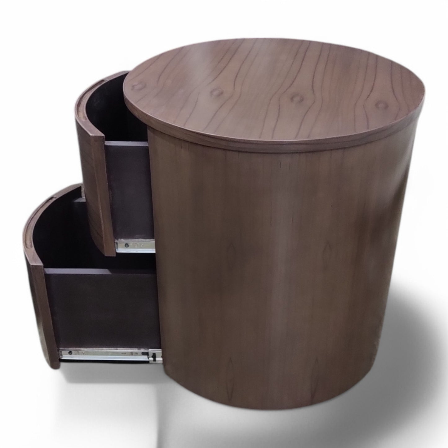 Modern Round Wooden Side Table with 2 Drawers