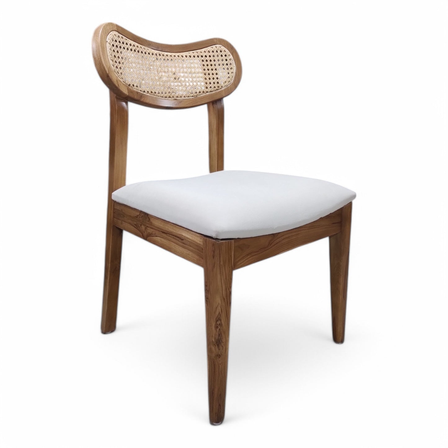 Teak Wood Dining Chair with Cane Rattan Back