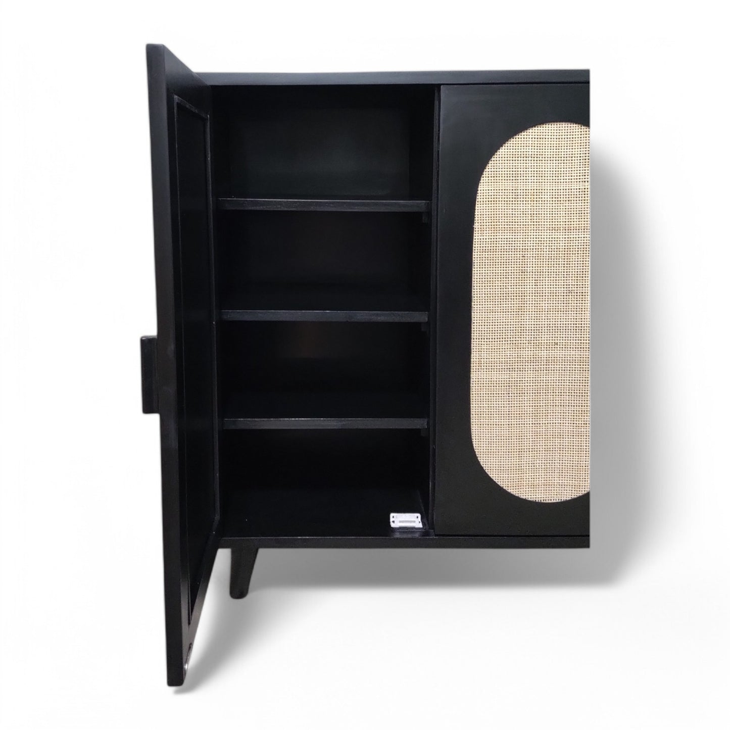 Black Storage Cabinet with Rattan Doors
