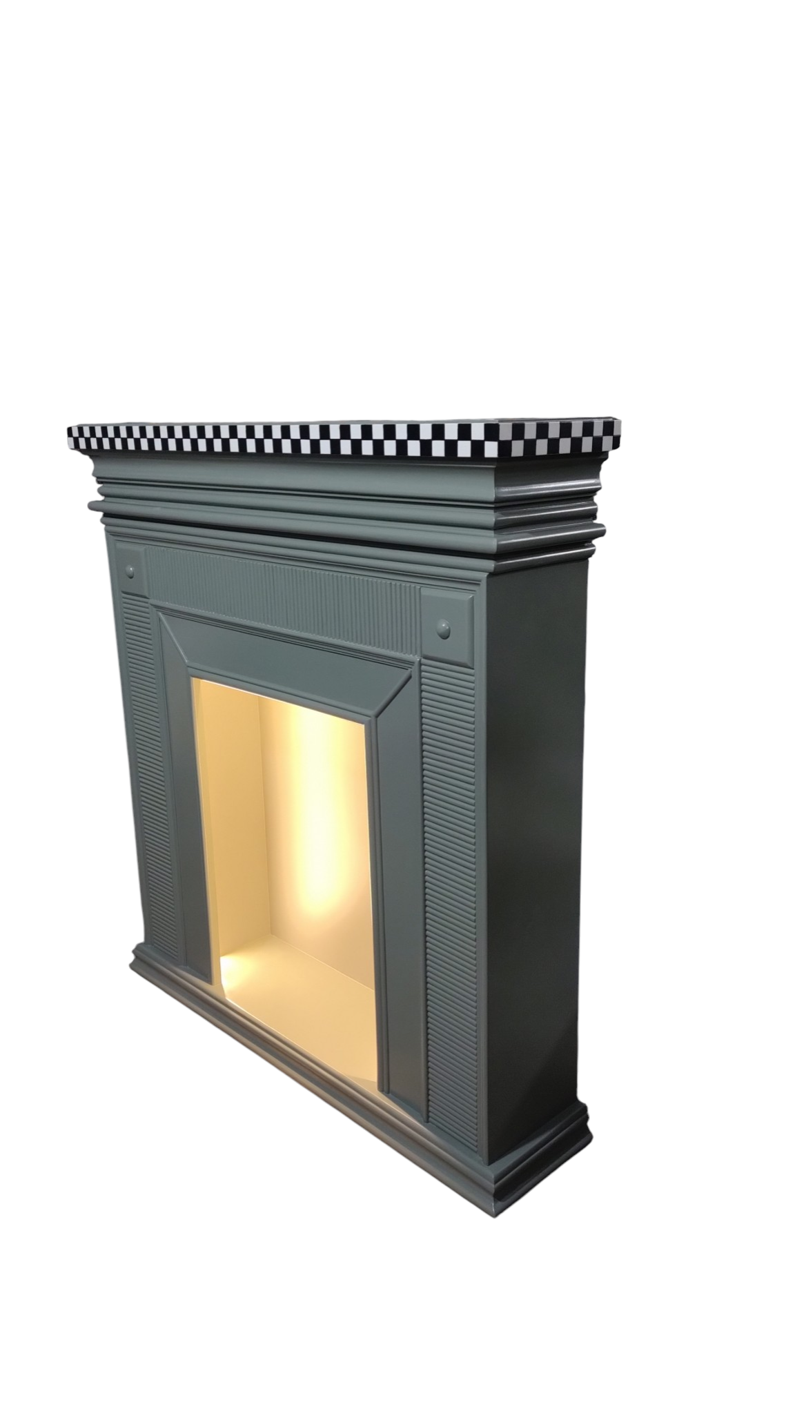 Lumber Casa Decorative Fireplace Mantel Surround, Sage Green with Checkered Detail, 48x15x42Inch