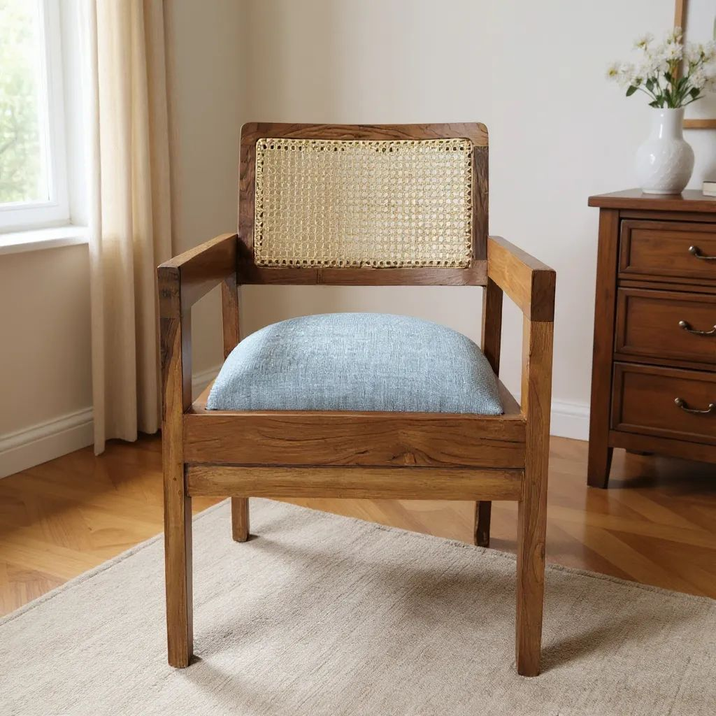 Solid Wood Armchair with Cane Back