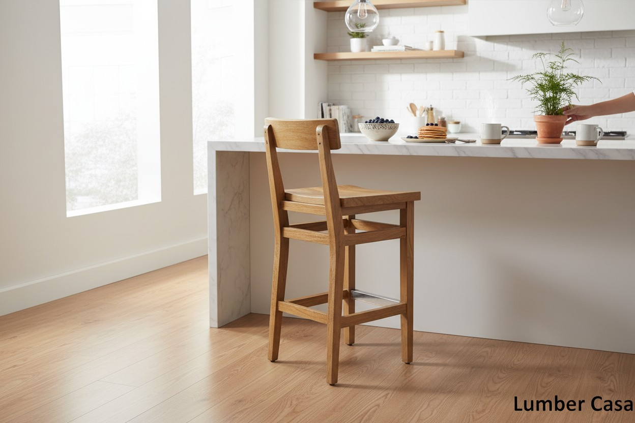 Lumber Casa Premium Solid Teak Wood Bar Chair in Natural Matt Finish | Luxury Counter Height Stool for Home and Bar Solid Wood Bar Chair (Finish Color - natural teak colour, Pre-assembled)