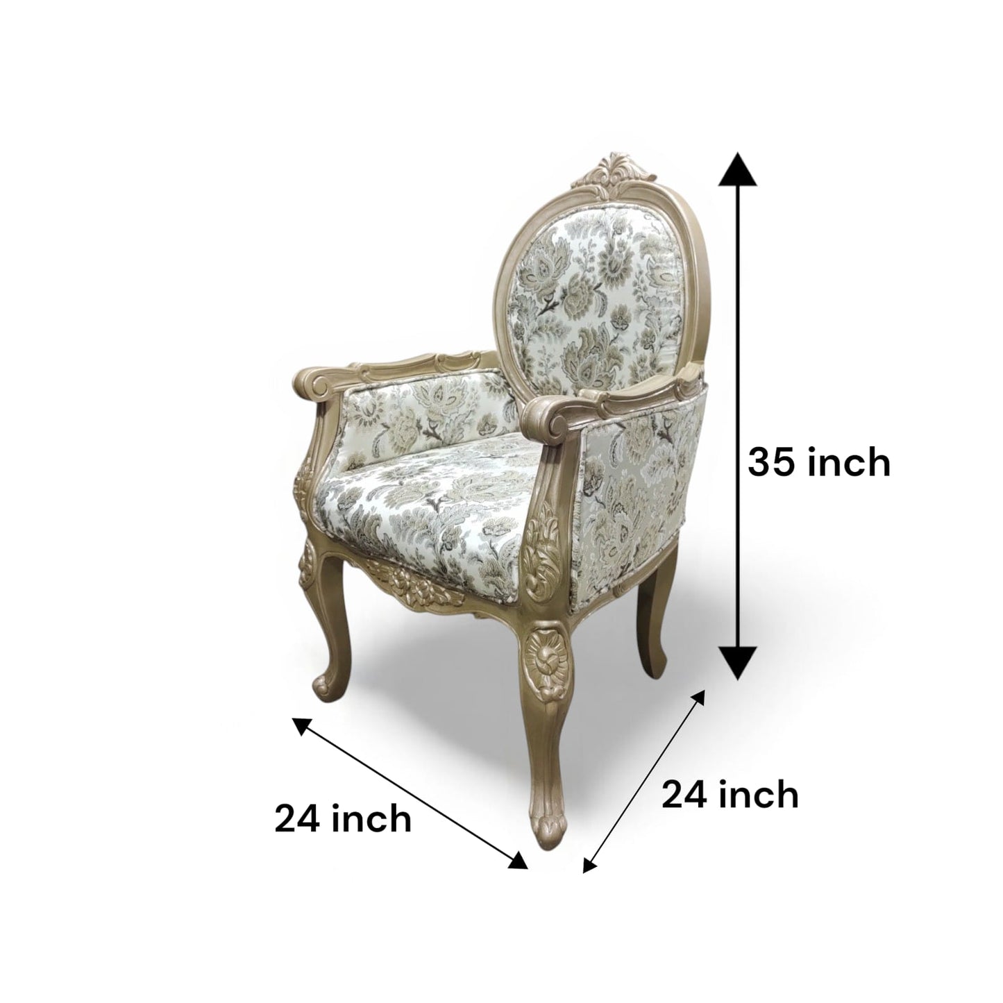 LUMBER CASA Teak Wood Visitor Armchair, Floral Fabric Upholstery, Polished Finish, Living Room