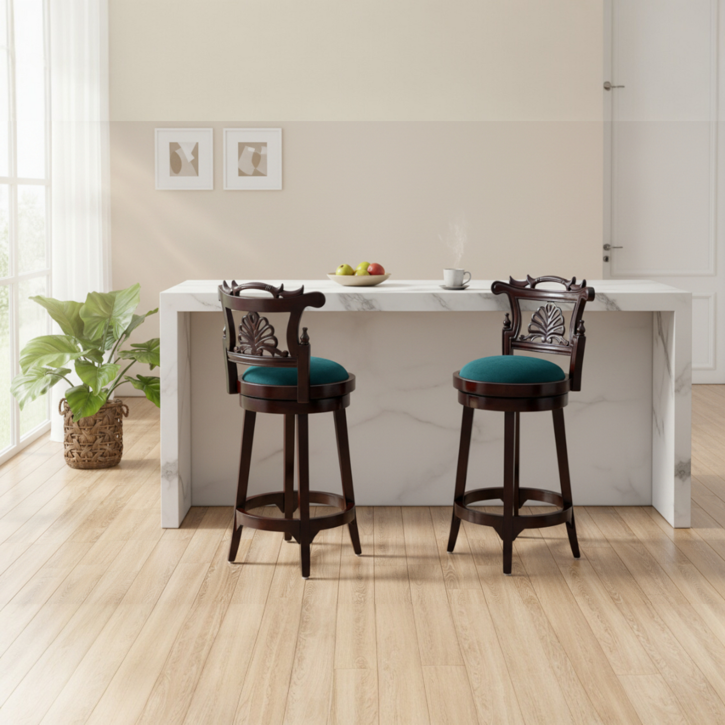 lumber casa Solid Wood Bar Chair (Finish Color - Walnut, Pre-assembled)