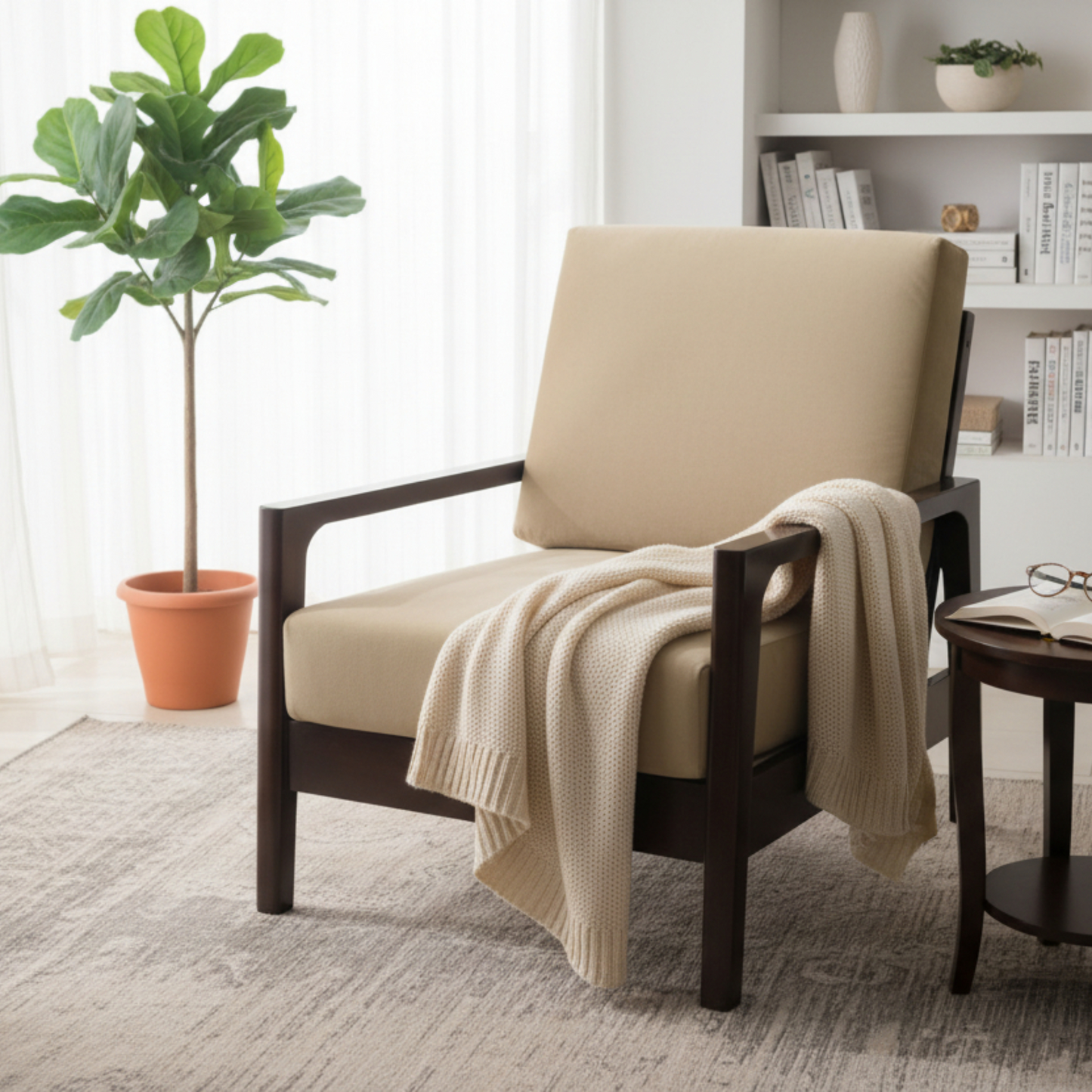 easy chair Solid Wood Living Room Chair (Finish Color - semi matt, Pre-assembled)