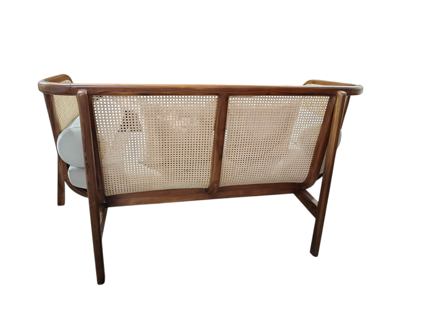 Lumber Casa Wooden Sofa with Rattan Cane Backrest, Bohemian Style, 152x71x76 cm