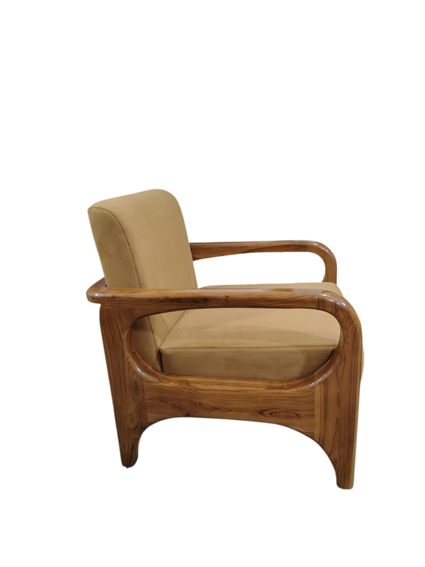 Lumber Casa Wooden Sofa Chair with Cushioned Seat and Back, Beige Upholstery, 27x28x30 Inch