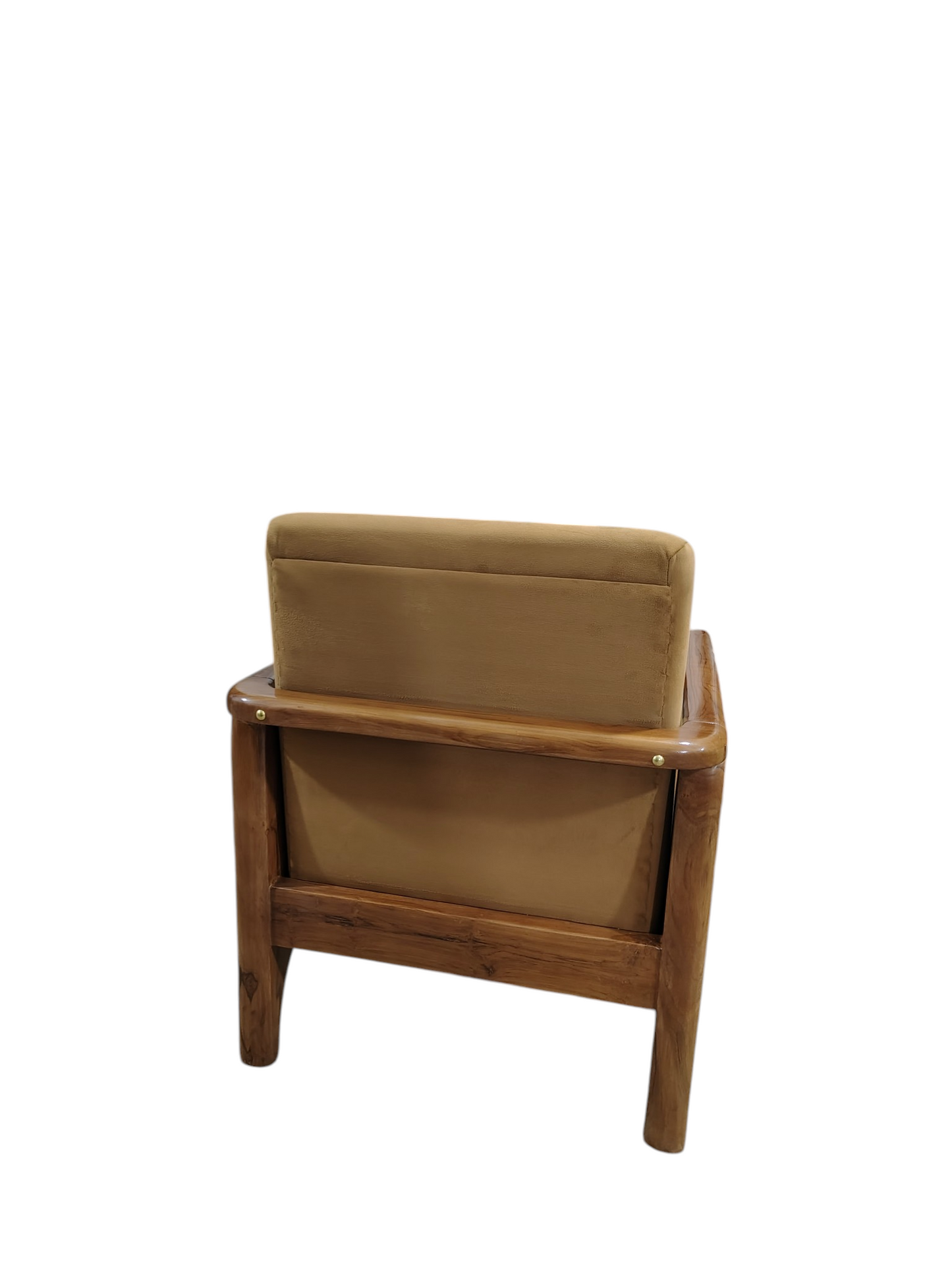 Lumber Casa Wooden Sofa Chair with Cushioned Seat and Back, Beige Upholstery, 27x28x30 Inch