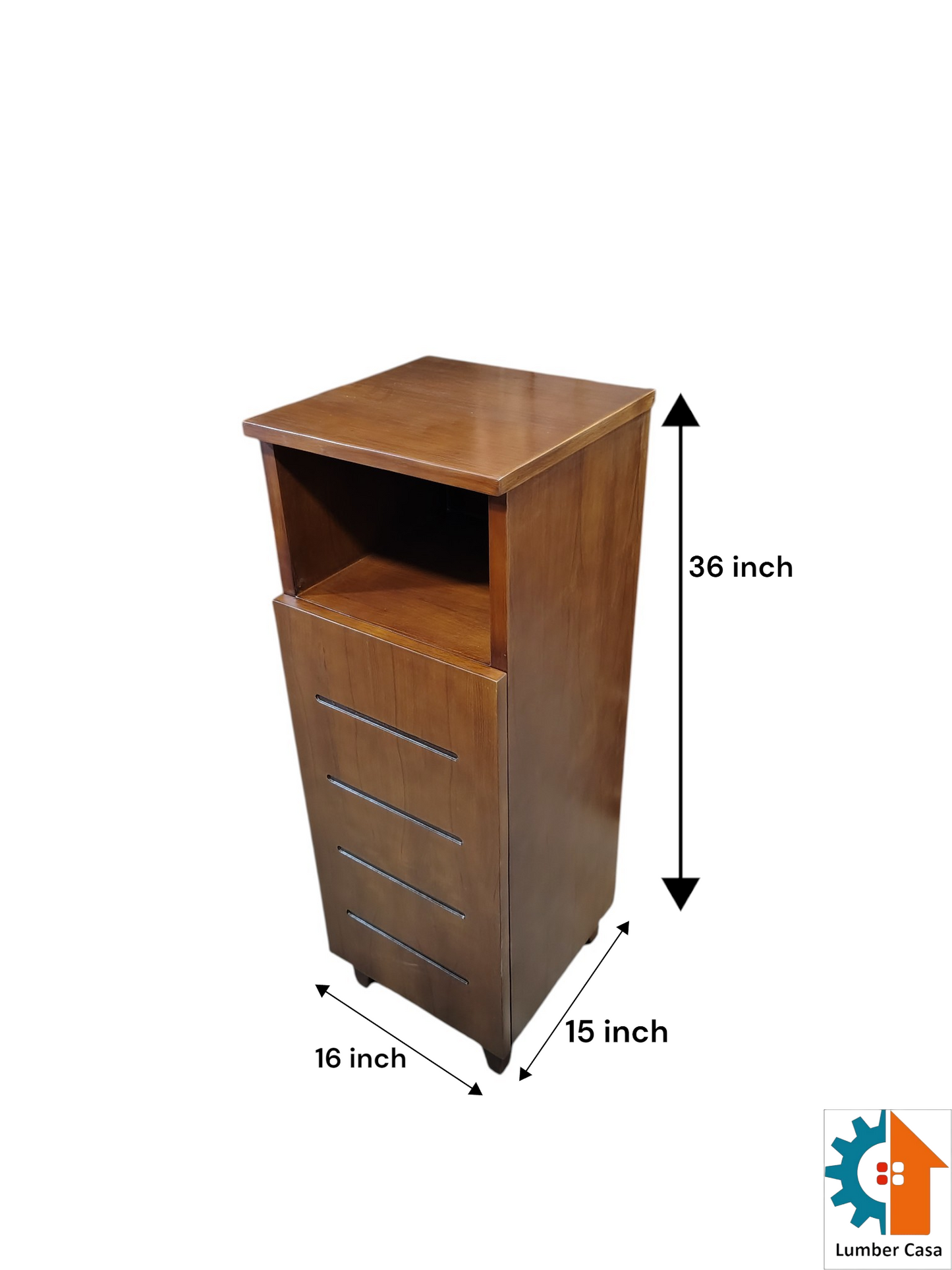 Premium teak wood cabinet by Lumber Casa, durable design with shelves and door for organized storage.