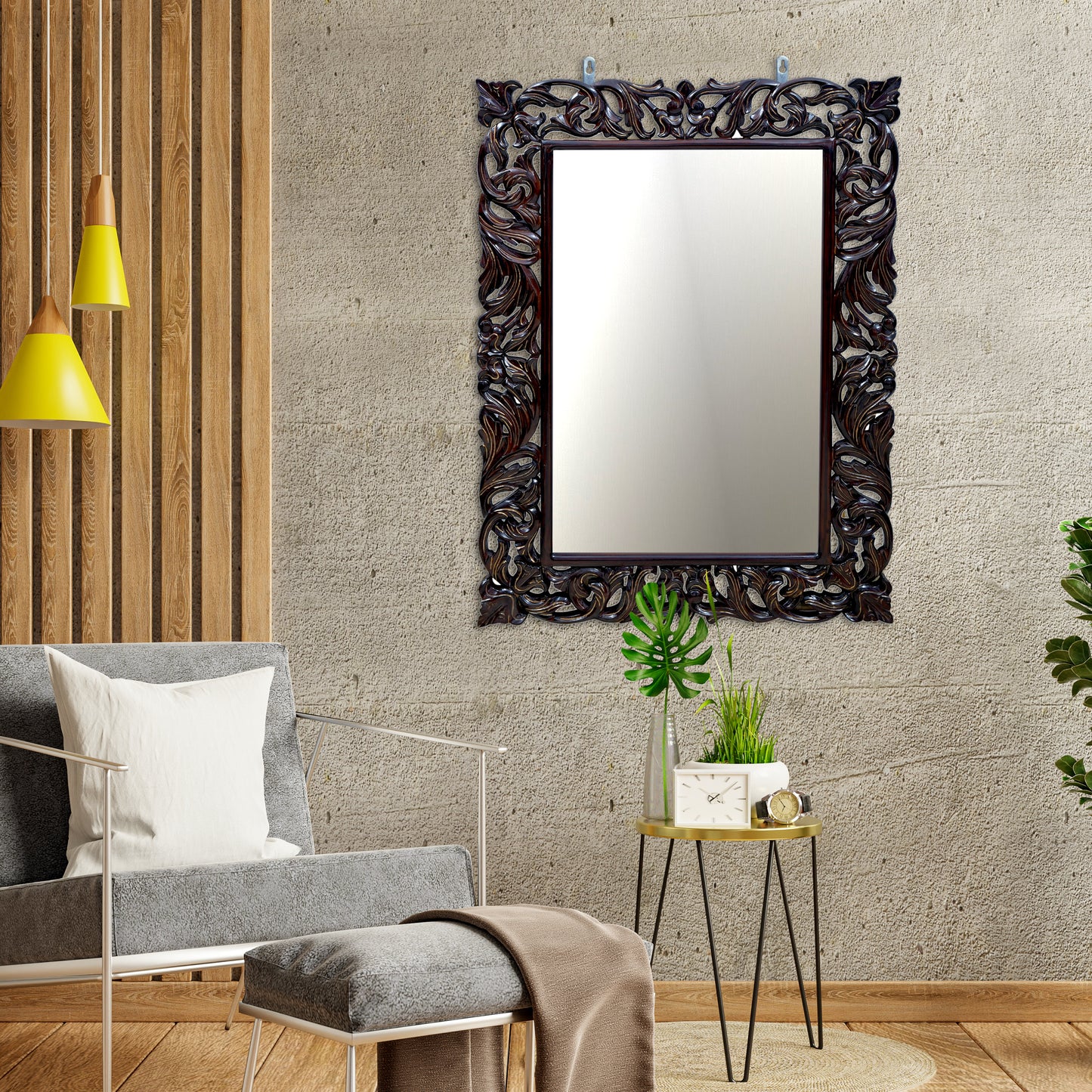 lumber casa CARVED WALNUT ANTIQUE Decorative Mirror (Rectangle)