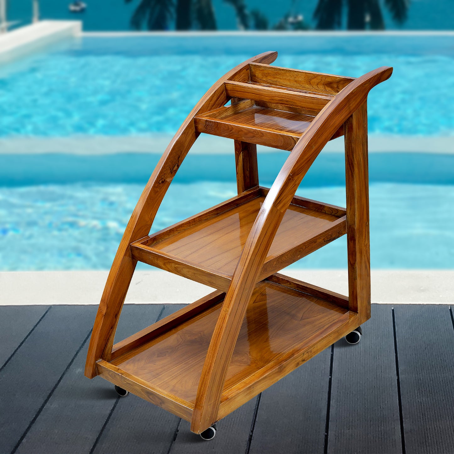 lumber casa Solid Wood Bar Trolley (Finish Color - teak glossy, Pre-assembled)