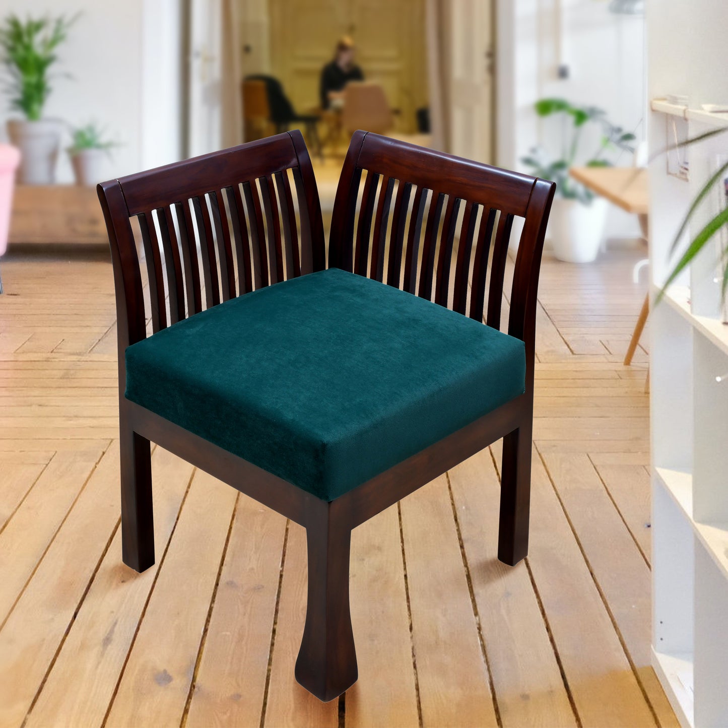 lumber casa Set of two bedroom chair compact size teak wood/ Solid Wood Living Room Chair (Finish Color - Walnut glossy, Pre-assembled)