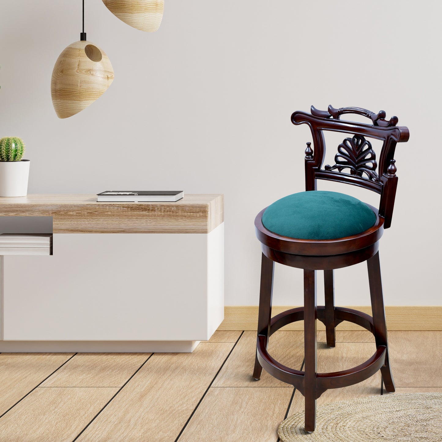 lumber casa Solid Wood Bar Chair (Finish Color - Walnut, Pre-assembled)