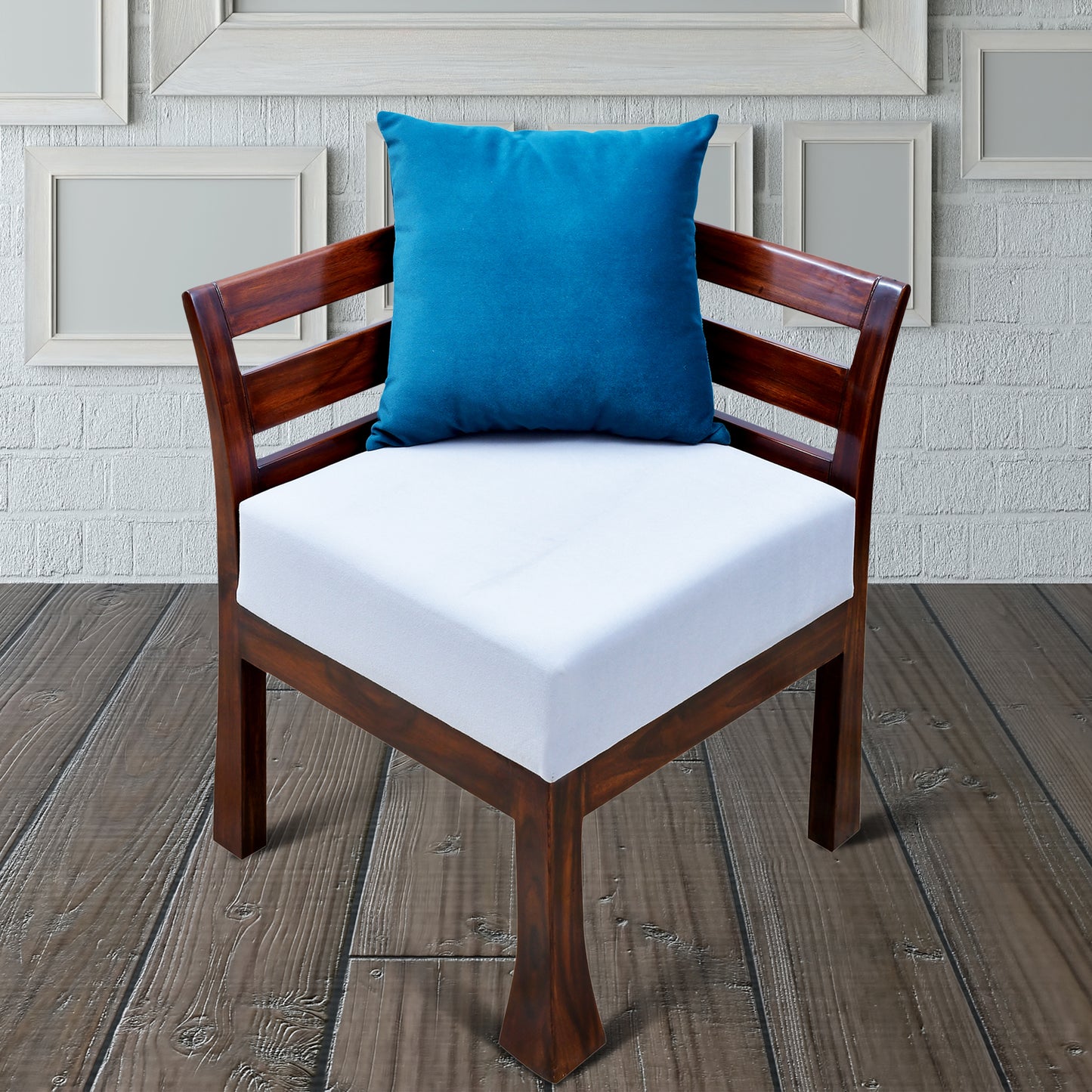 Lumber Casa Modern Teak Wood Corner Chair with Ladder Back