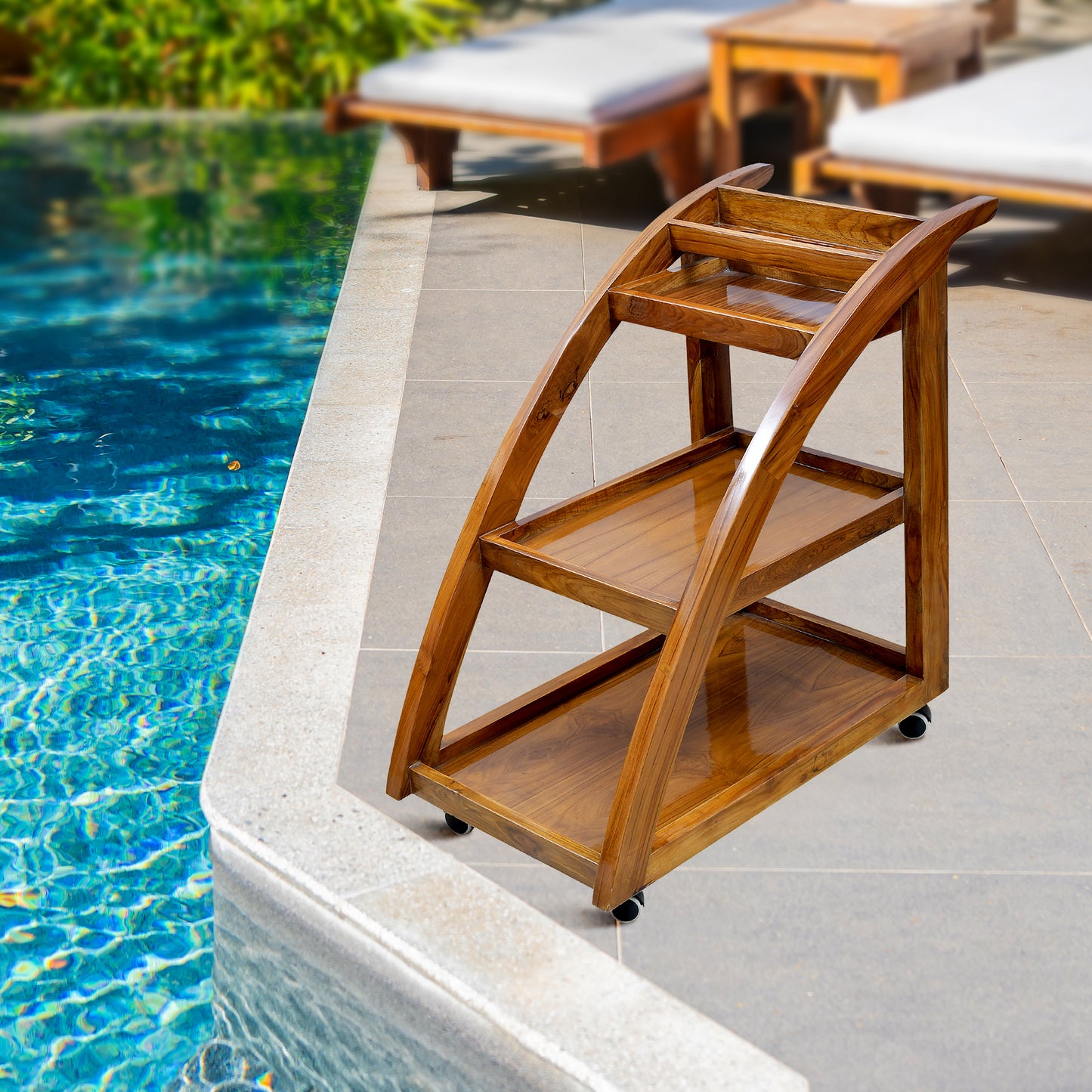 lumber casa Solid Wood Bar Trolley (Finish Color - teak glossy, Pre-assembled)