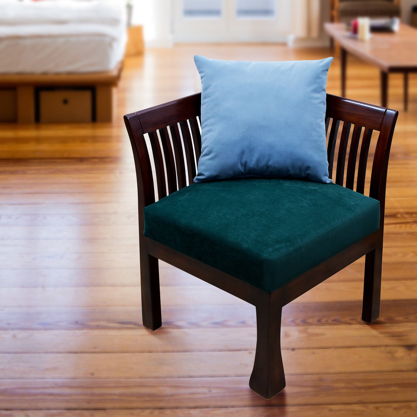 Lumber Casa Modern Teak Wood Corner Chair with Ladder Back