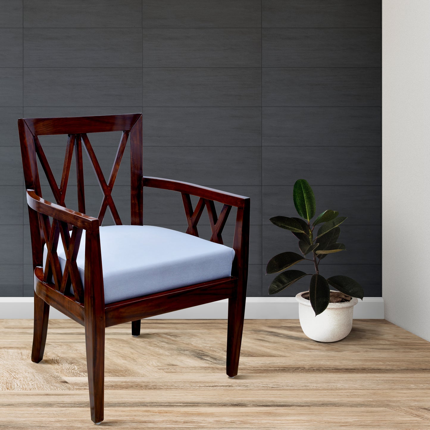 lumber casa premium quality teak wood Solid Wood Living Room Chair (Finish Color - Walnut glossy, Pre-assembled)