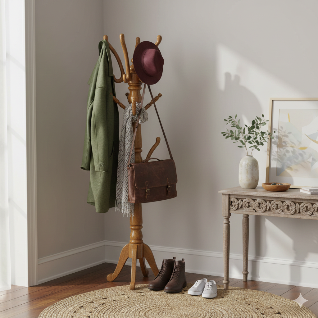 lumber casa Solid Wood Coat and Umbrella Stand (Finish Color - NATURAL TEAK COLOUR SEMI MATT, Pre-assembled)