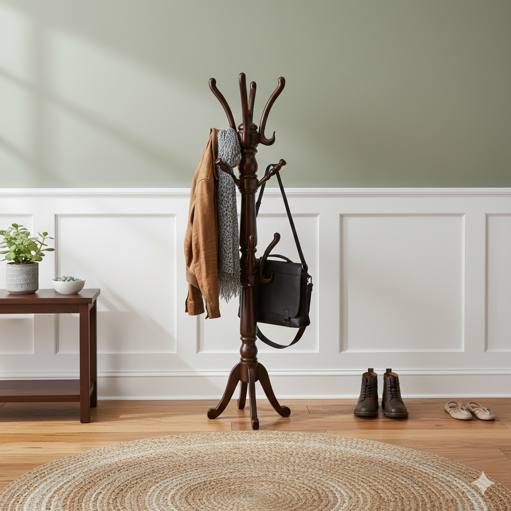 solid wood coat and umbrella stand (finish colour - teak colour semi matt finish, pre assembled