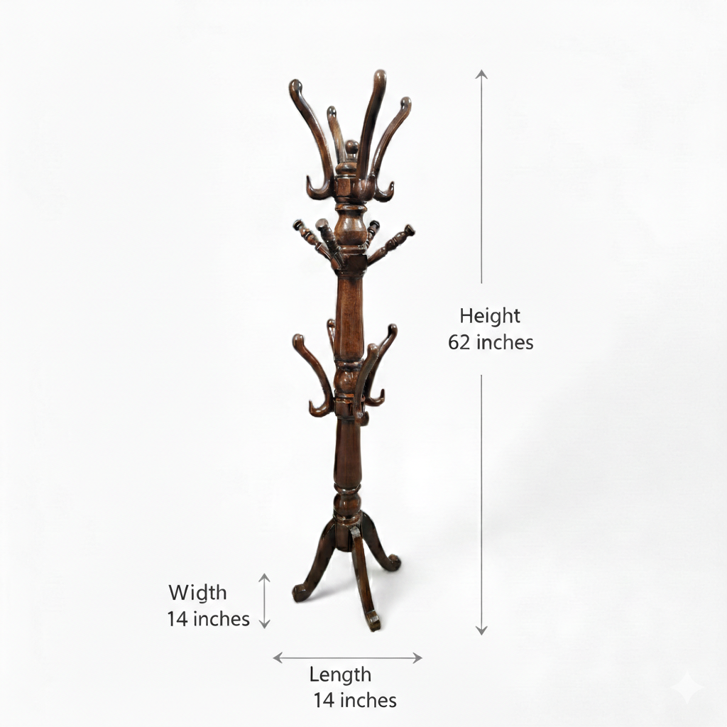 solid wood coat and umbrella stand (finish colour - teak colour semi matt finish, pre assembled