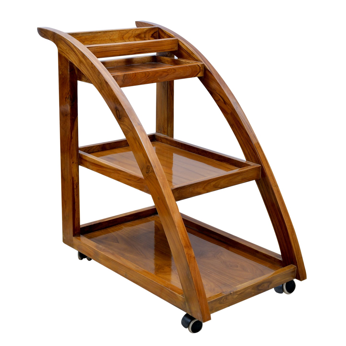 lumber casa Solid Wood Bar Trolley (Finish Color - teak glossy, Pre-assembled)