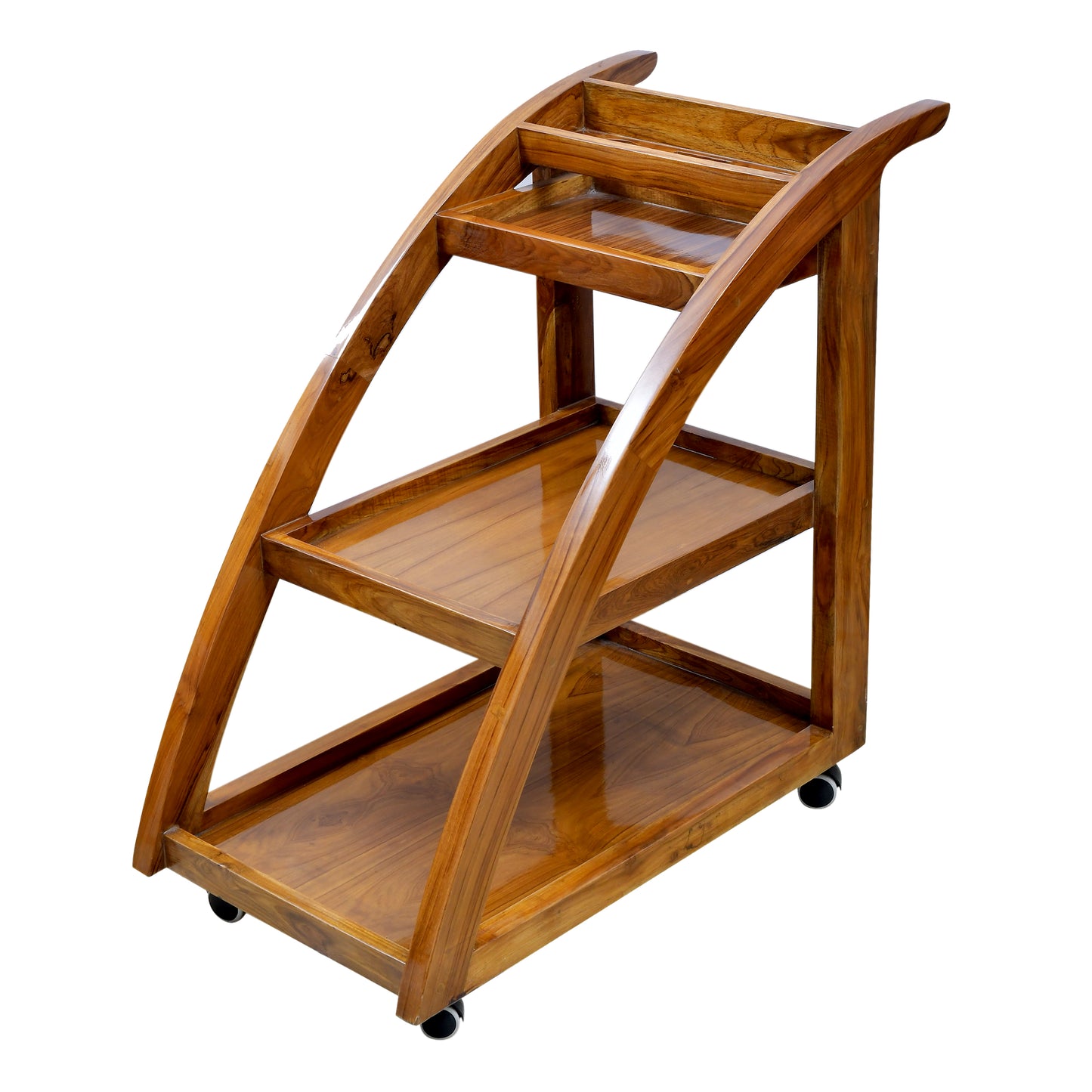 lumber casa Solid Wood Bar Trolley (Finish Color - teak glossy, Pre-assembled)