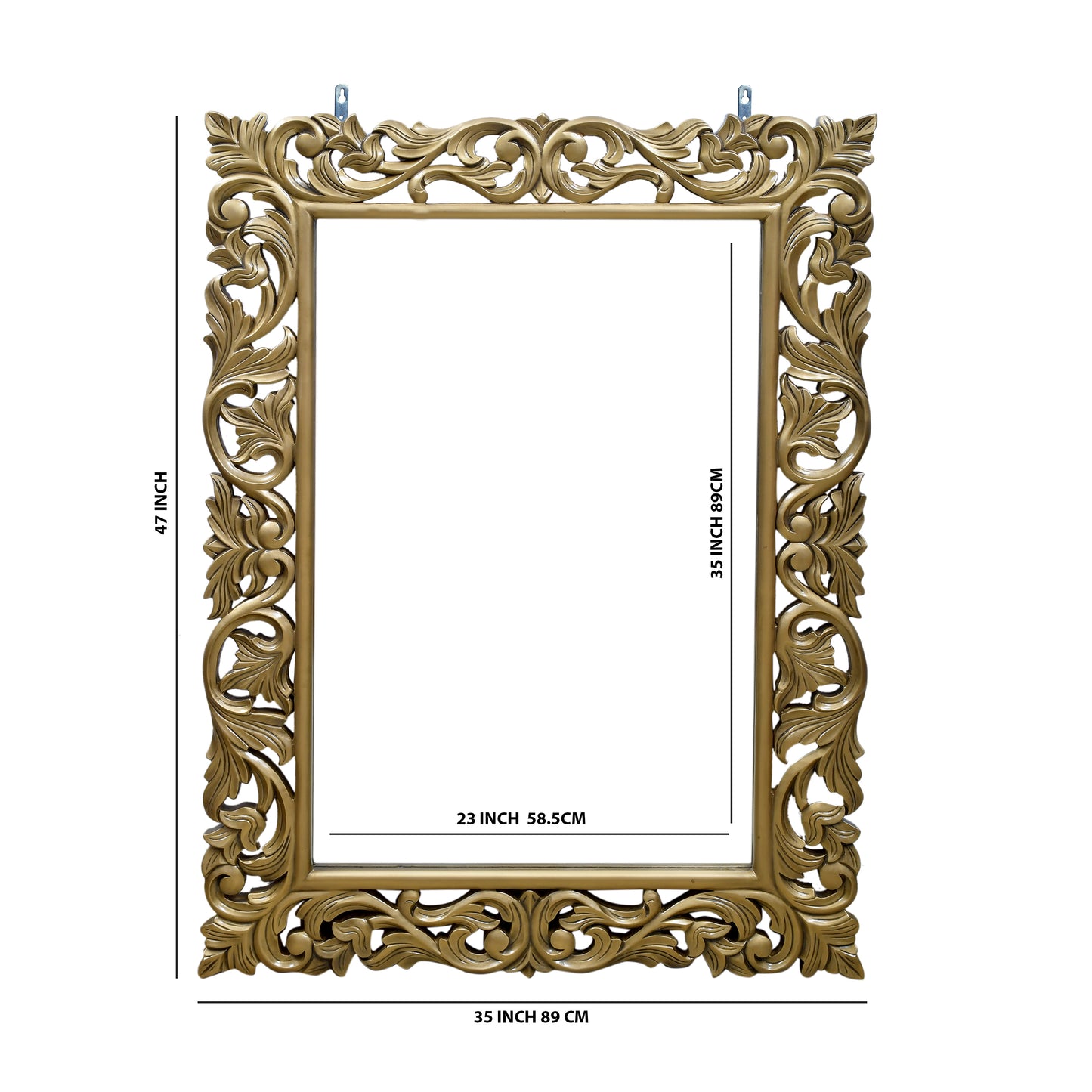 lumber casa GOLDEN HAND CARVED Polyurethane Coating Decorative Mirror (Rectangle)