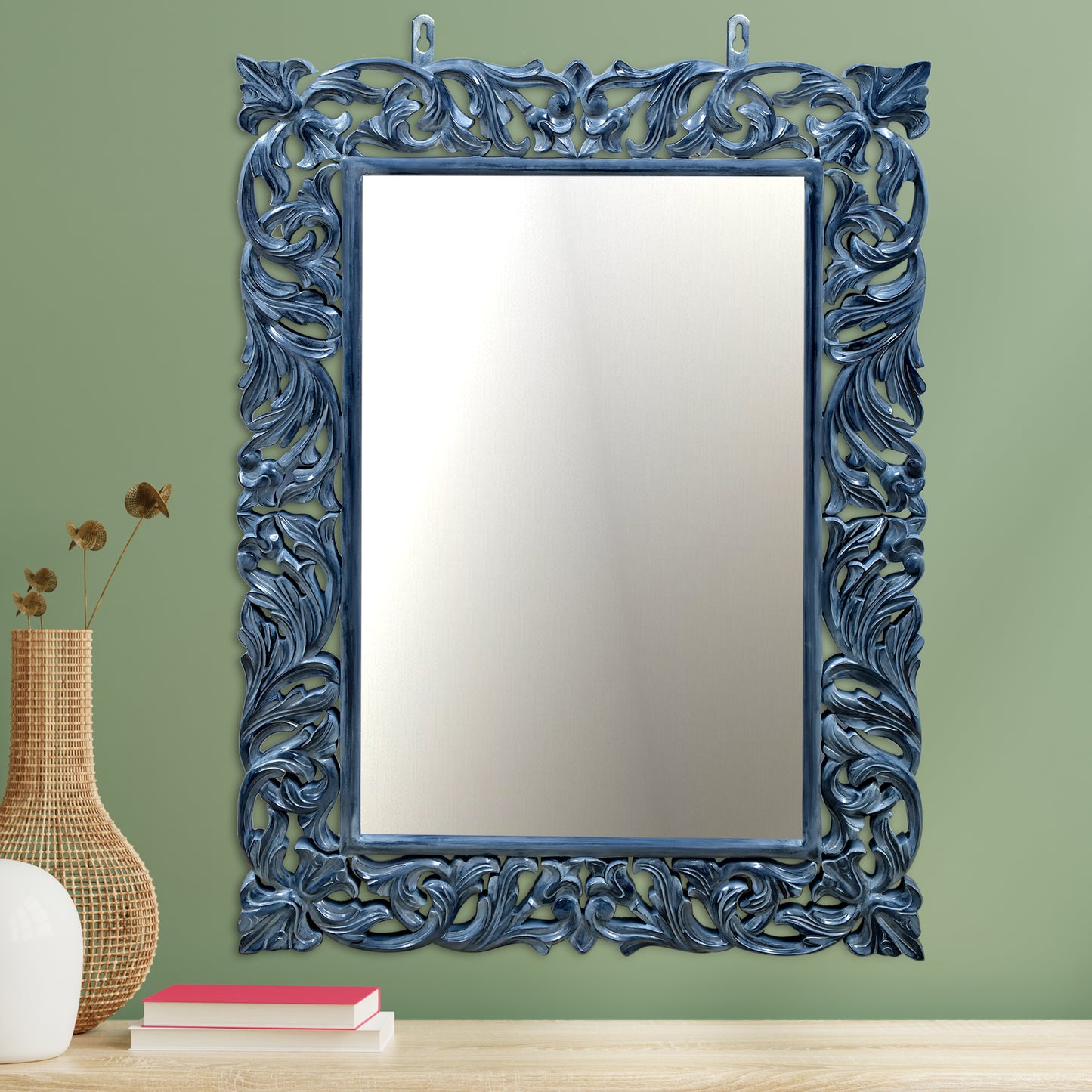 lumber casa CARVED SILVER ANTIQUE Decorative Mirror (Rectangle)