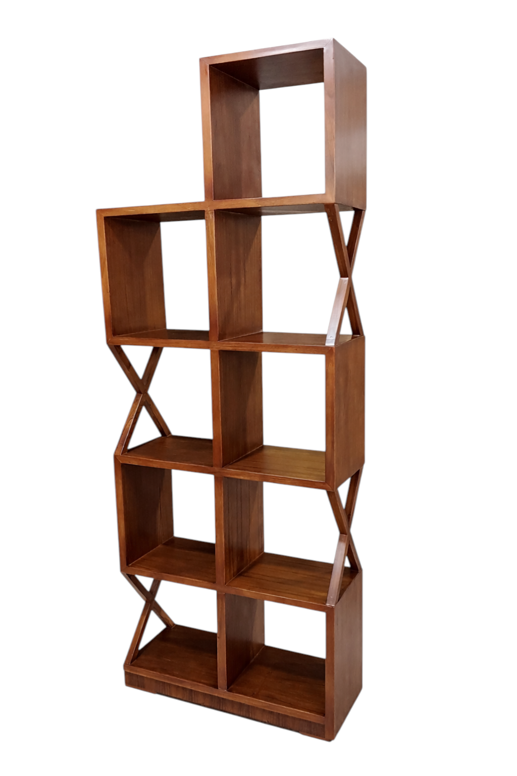 Lumber Casa Wooden Book Shelf, Walnut Brown, Open Cube Bookcase, 170 x 61 x 25 cm