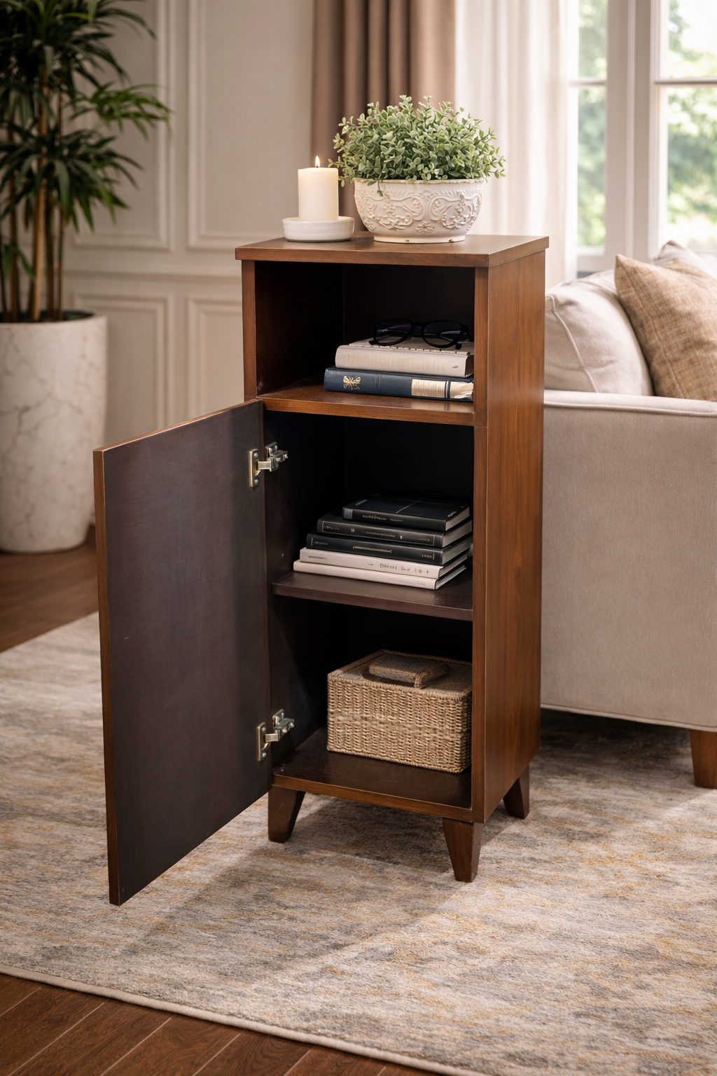 Premium teak wood cabinet by Lumber Casa, durable design with shelves and door for organized storage.