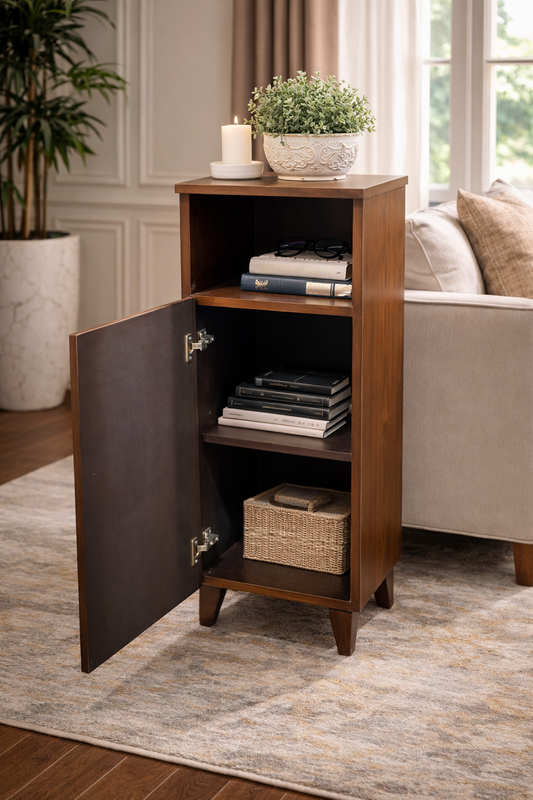 Premium teak wood cabinet by Lumber Casa, durable design with shelves and door for organized storage.