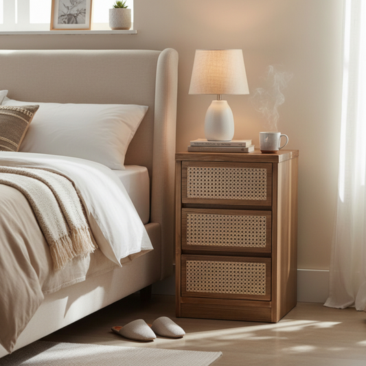 Lumber Casa Rattan Weave Storage Cabinet Beautiful wood grain adds a touch of natural charm and elevates any home décor style.
