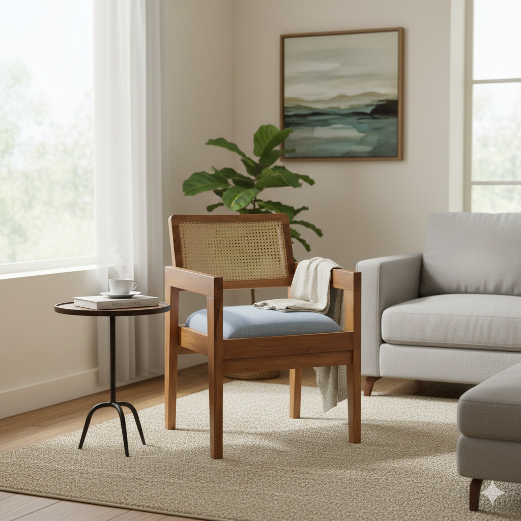 Solid Wood Armchair with Cane Back