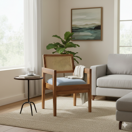 Solid Wood Armchair with Cane Back