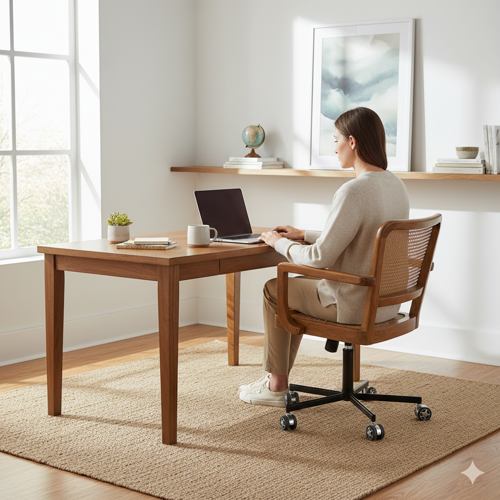 Premium Teak Wood Living Room Swivel Chair with Natural Cane Webbing, Ergonomic Armrests, and Sleek Semi-Matt Finish for Modern Interiors.