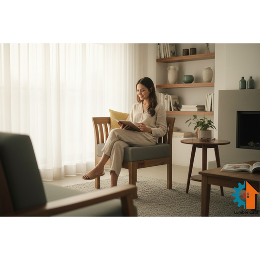 living space with this masterfully crafted corner accent chair Solid Wood Living Room Chair (Finish Color - LIGHT WALNUT, Pre-assembled)