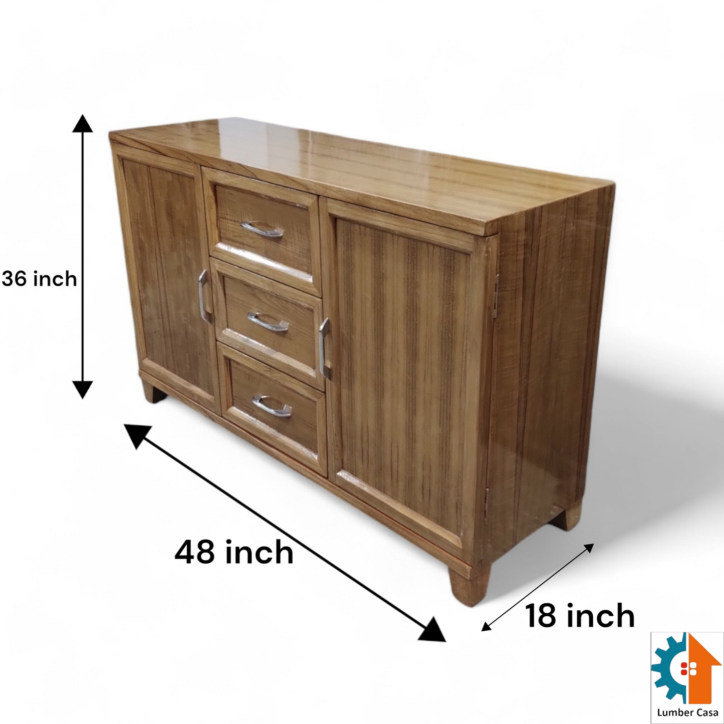Lumber Casa Wooden Sideboard Cabinet with 3 Drawers and 2 Doors, 48x18x36 Inch