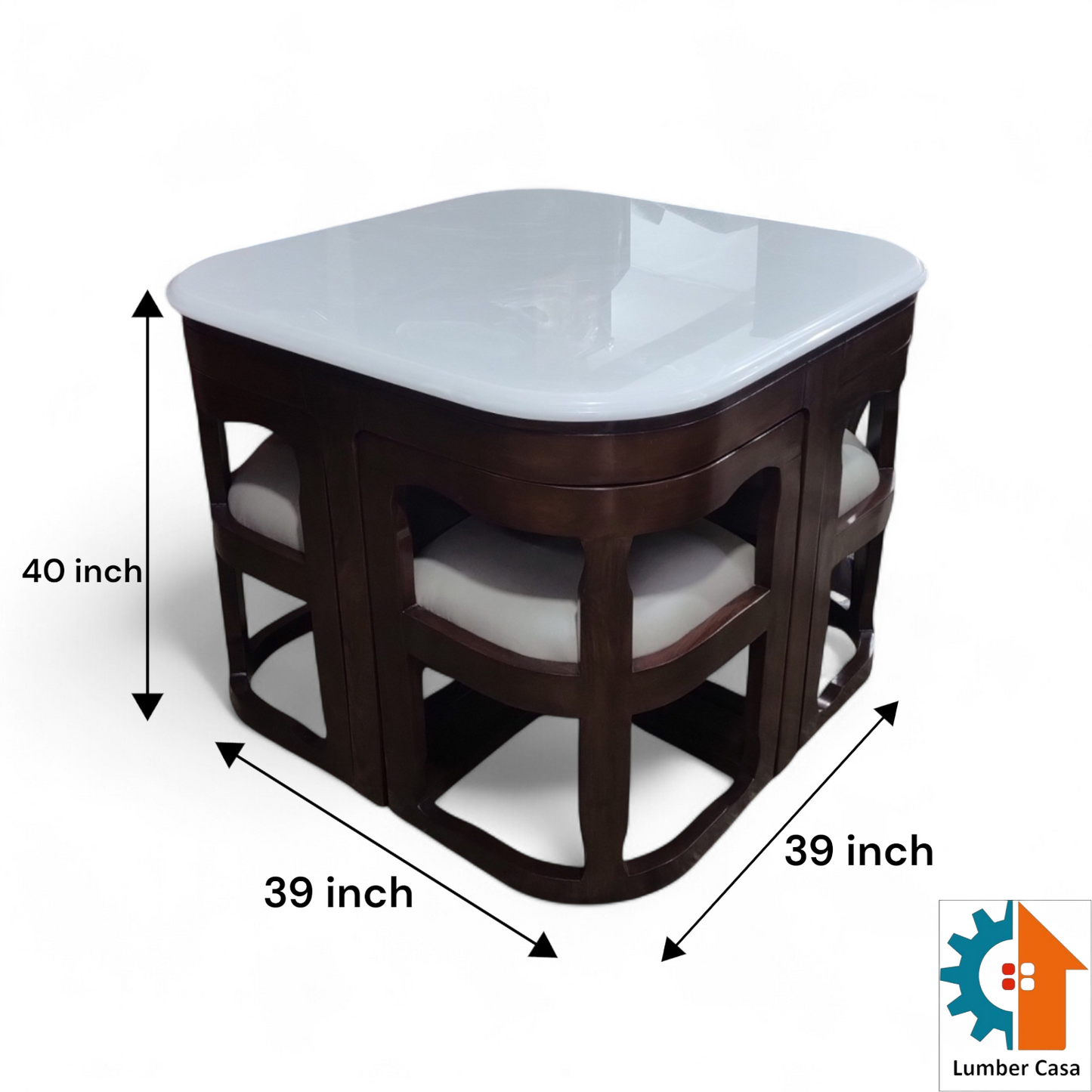 Premium Teak Wood Coffee Table with 4 Chairs, Melamine Polish, Matte Finish, Durable Design, Elegant Seating Set by Lumber Casa