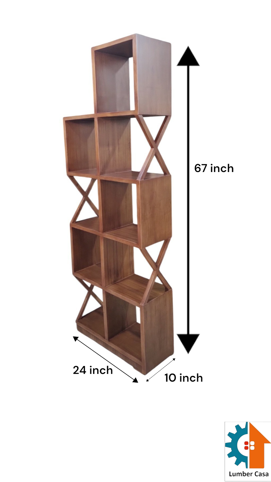 Lumber Casa Wooden Book Shelf, Walnut Brown, Open Cube Bookcase, 170 x 61 x 25 cm