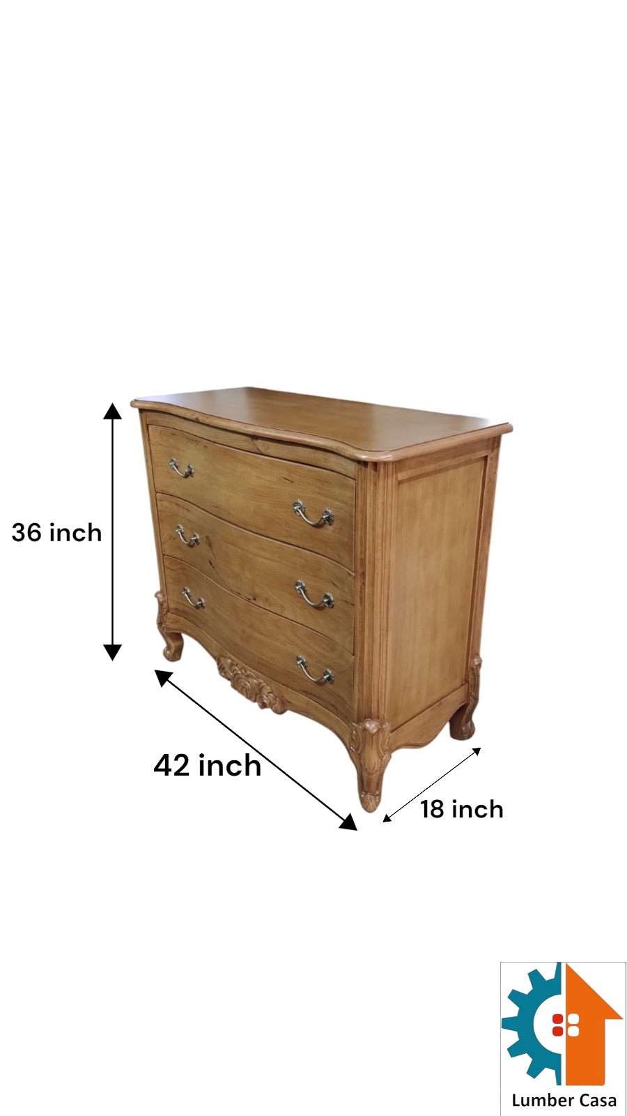 Lumber Casa 3-Drawer rubber Wood chest of drawers  (Finish Color - LIGHT WALNUT, Pre-assembled)