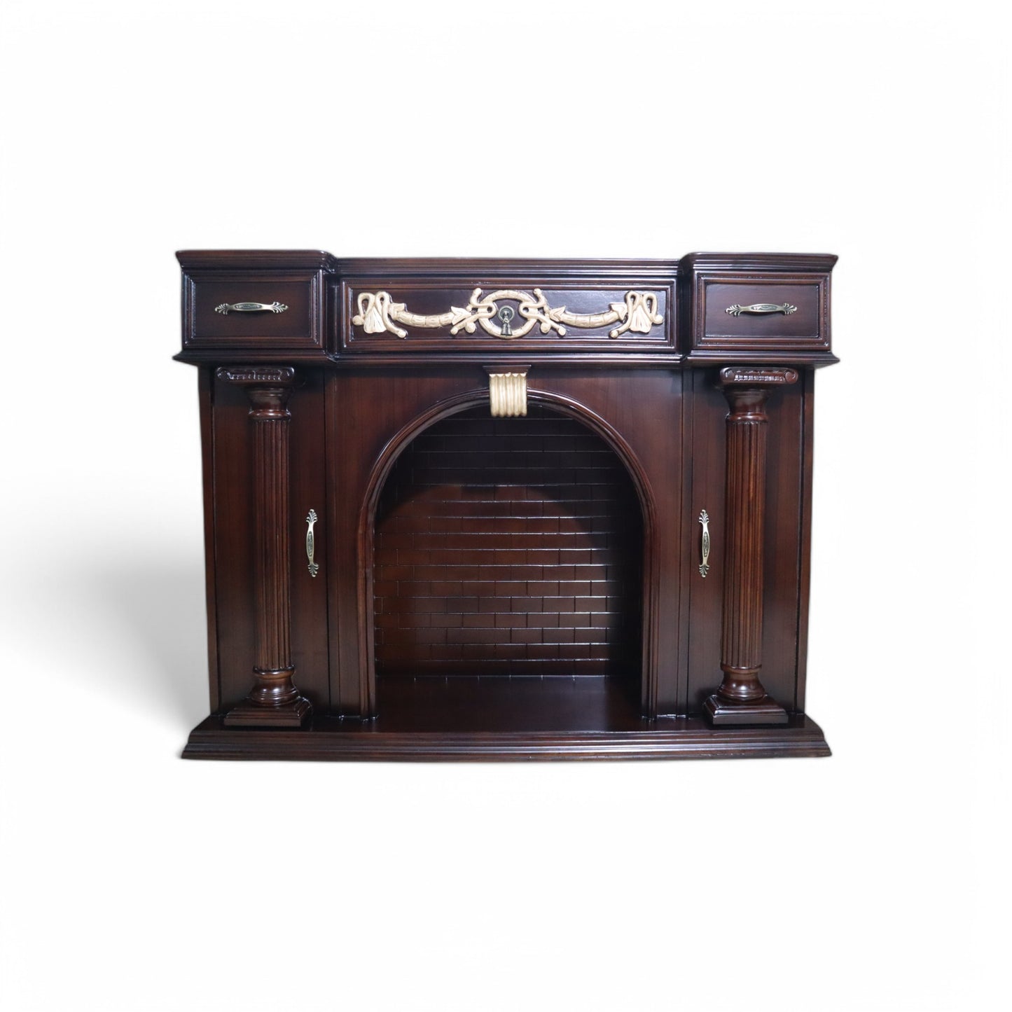 Antique-Style Walnut Wooden Fireplace
