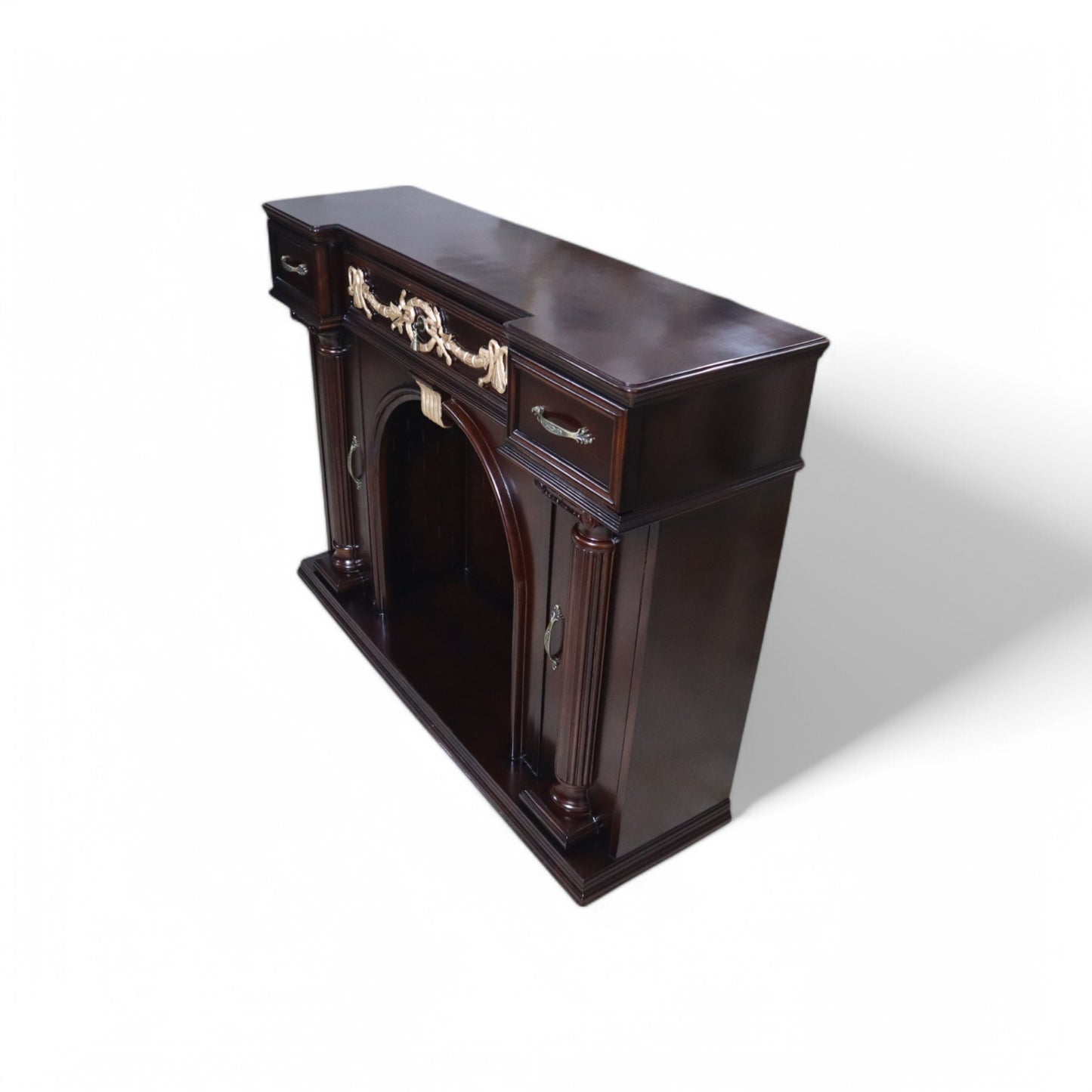 Antique-Style Walnut Wooden Fireplace