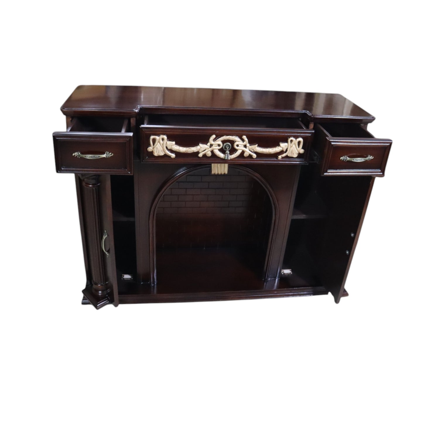 Antique-Style Walnut Wooden Fireplace